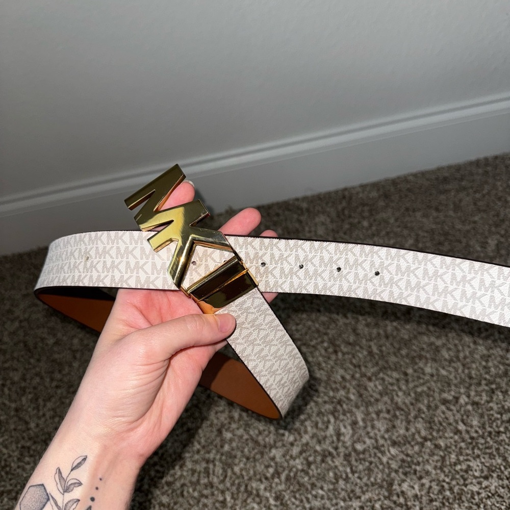 Michael Kors White and Gold Perforated Belt